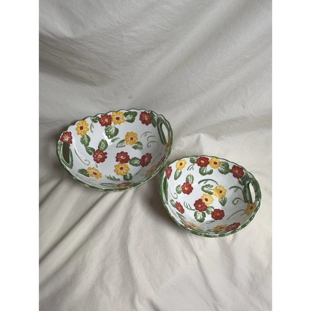 Temp-tations by Tara Floral Embroidery‎ Handled Nesting Serving Bowls Set of 2